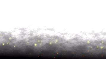 Particules de poussière scintillantes avec nuage sombre sur fond blanc