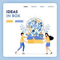 Metaphor ideas out of the box. Find inspiration and ideas for business learning and education. 3d style of box and light bulb. Growing creativity. Illustration for landing page, web, website, poster vector