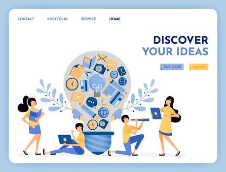 metáfora de la idea de descubrimiento. encontrar inspiración e ideas. Símbolo de estilo 3d de aprendizaje, educación, finanzas, afición y cámara. creatividad creciente. ilustración para página de destino, web, sitio web, póster, interfaz de usuario vector