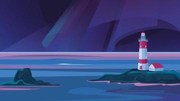 Landscape with lighthouse in the night. vector