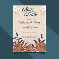 Save the date, wedding invitation card template in soft color, rustic leaf background.Vector illustration. vector