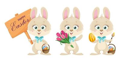 Happy Easter. Cute bunny, set of three poses. vector