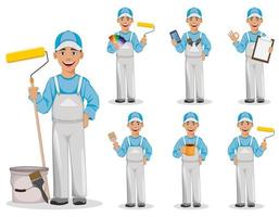 Painter man. Decorator cartoon character vector