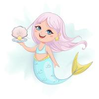 Cute little mermaid cartoon character vector