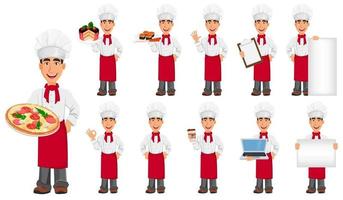 Young professional chef set vector