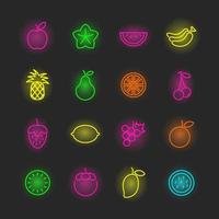 Fruit neon icon set vector