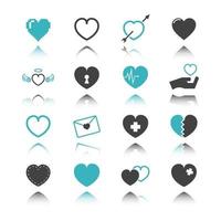 iconos de corazón con reflejo vector