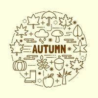 Autumn minimal thin line icons set vector