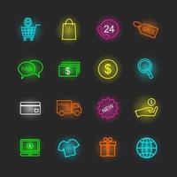 conjunto de iconos de neón de compras vector