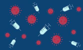 Background with viruses covid-19 and vaccines in syringes. Seamless pattern illustration on the topic of vaccinations. vector