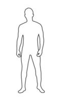 Vector outline human body. Mens figure in linear style. The outline of a young man. Black and white silhouette of a person.