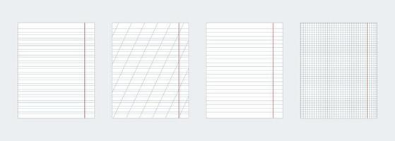 A set of four notebook sheets of different kinds. Vector EPS10.
