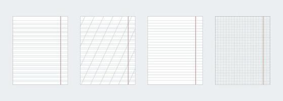 A set of four notebook sheets of different kinds. Vector EPS10.