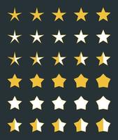 A set of 30 five-pointed stars for ratings on web pages. The stars have 10 different shapes and three color schemes. Thus, the user can give not only the whole score, but also half of it. vector