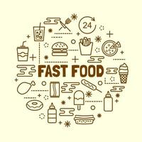 Fast food minimal thin line icons set vector