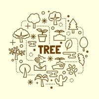 Tree minimal thin line icons set vector