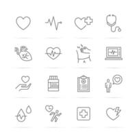 Heart and pulse vector line icons