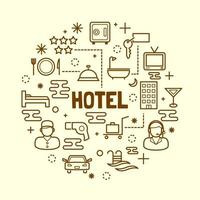 hotel, mínimo, línea fina, iconos, conjunto vector