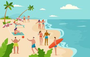 People at the Beach in the Summer Time vector