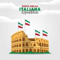 cartel del día de la república de italia con el coliseo vector