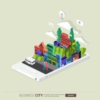 isometric mobile business city vector