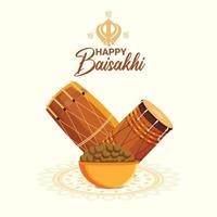 Flat design of happy vaisakhi indian festival greeting card with creative drum vector