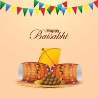 Vaisakhi vector illustration and background with colorful flag and drum