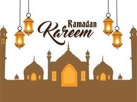 Ramadan kareem background with golden lantern vector