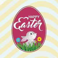 Happy easter day poster with colorful easter egg and easter bunny vector