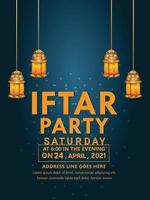 Iftar party flyer or greeting card invitation background with creative lantern vector