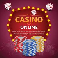 Casino juego de apuestas en línea fichas coloridas y dados de póquer vector