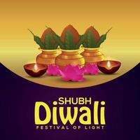 Happy diwali invitation greeting card with oil lamp and diya vector