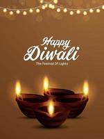 Happy diwali hindu festival background with creative oil lamp and party flag vector