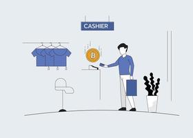 Cash Bitcoins man Modern Flat Line Vector