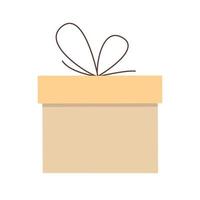 Gift box in flat design style. Minimalistic gift box with ribbon, birthday holiday surprise, buy button, color box symbol, icon. Vector illustration. Give a present.