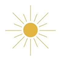 The sun icon is yellow. Abstract sun to represent the weather. Screen brightness and energy button. Summer heat, warm. On an isolated background. Vector stock illustration in flat style.