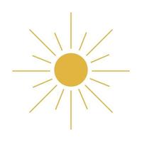 The sun icon is yellow. Abstract sun to represent the weather. Screen brightness and energy button. Summer heat, warm. On an isolated background. Vector stock illustration in flat style.