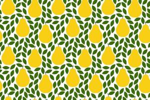 Tropical background with pears. Fruit repeated background. Vector illustration of a seamless pattern with fruits. Modern exotic abstract design.