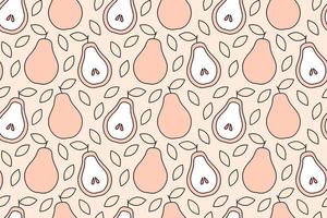 Tropical background with pears. Fruit repeated background. Vector illustration of a seamless pattern with fruits. Modern exotic abstract design.