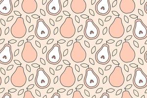 Tropical background with pears. Fruit repeated background. Vector illustration of a seamless pattern with fruits. Modern exotic abstract design.