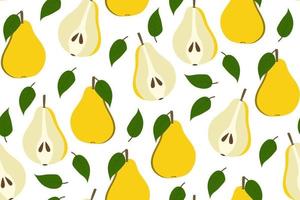 Tropical background with pears. Fruit repeated background. Vector illustration of a seamless pattern with fruits. Modern exotic abstract design.