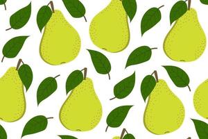 Tropical background with pears. Fruit repeated background. Vector illustration of a seamless pattern with fruits. Modern exotic abstract design.