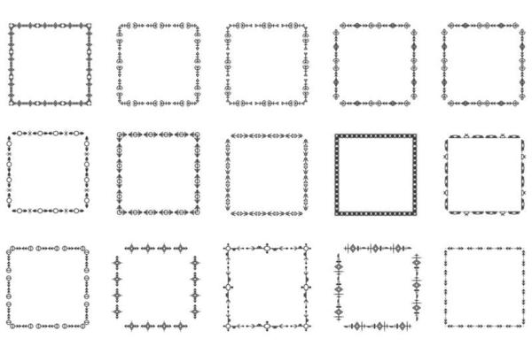 Set of square frames and monograms. Collection decorative square borders. Abstract doodle. Doodle logo design elements. Template labels, stickers, cards. Vector illustration.