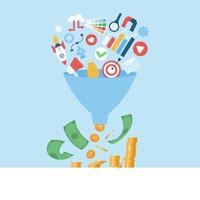 Marketing funnel concept. Purchase or sales funnel idea. Vector business illustration in flat style