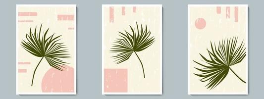 Conjunto de verano de cartel de vector de arte de pared botánica. planta tropical minimalista con forma geométrica y textura de fondo