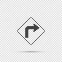 right turn ahead traffic sign on transparent background vector