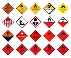 pictogramas de peligro de transporte de advertencia, signo de símbolo de peligro químico peligroso aislado sobre fondo blanco, ilustración vectorial