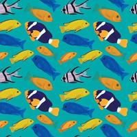 Seamless background with tropical fish. Underwater animal design. Coral reef fish cute cartoon illustration. Bright marine print. Deep Sea Wallpaper vector