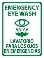 Signo de lavado de ojos de emergencia bilingüe aislado sobre fondo blanco, ilustración vectorial vector