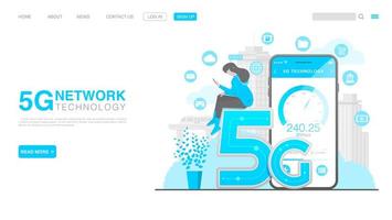 5G Network Wireless Technology Concept. Landing Page in Flat Style. Vector EPS 10